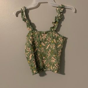 Green floral cropped tank XS